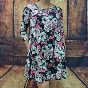 Floral swing dress with criss cross detail size s